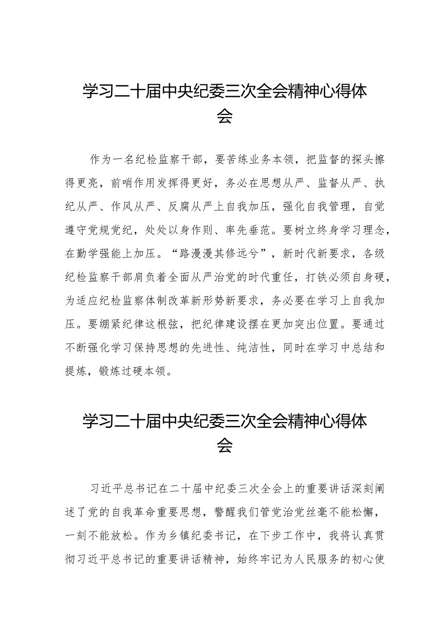 学习二十中央纪委三次全会精神心得体会简短发言稿(25篇).docx_第1页