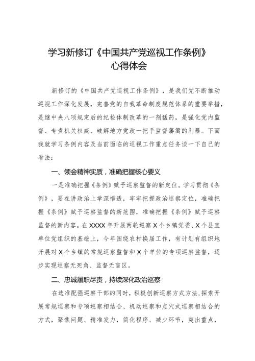 七篇2024版新修订《中国共产党巡视工作条例》学习心得体会.docx