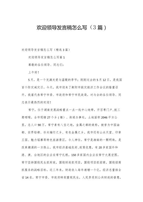 欢迎领导发言稿怎么写（3篇）.docx