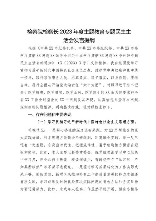 检察院检察长2023主题教育专题民主生活会发言提纲.docx