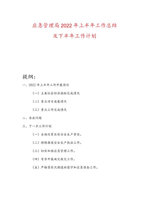 应急管理局2022年上半年工作总结及下半年工作计划.docx