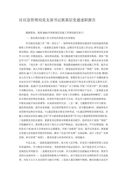 区应急管理局党支部书记抓基层党建述职报告.docx