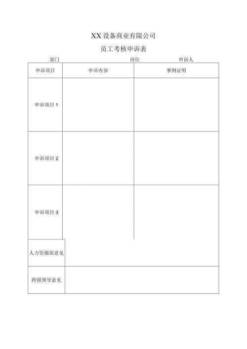 XX设备商业有限公司员工考核申诉表（2023年）.docx