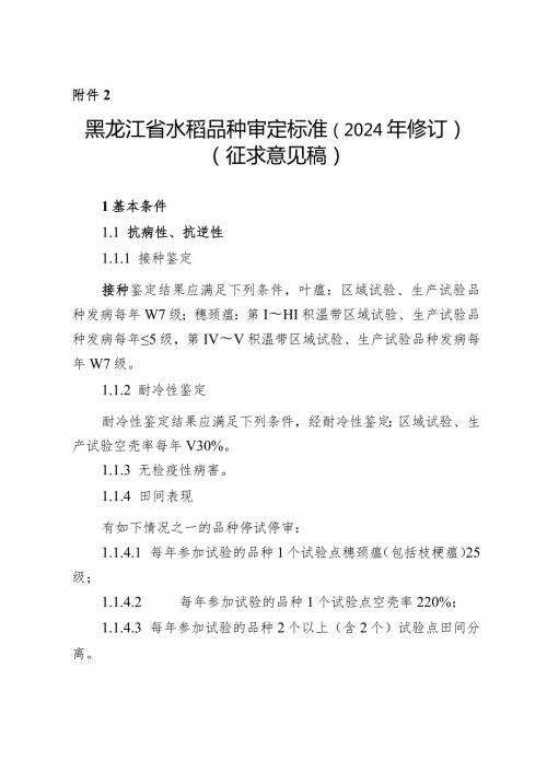 黑龙江省水稻品种审定标准（2024年修订）（征.docx