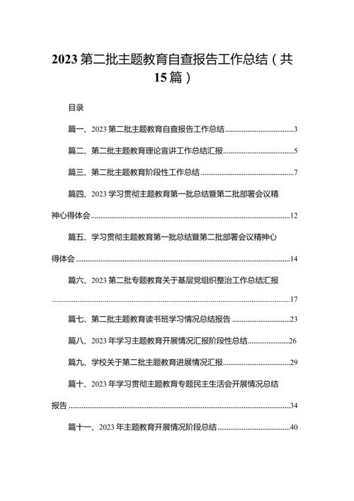 第二批专题教育自查报告工作总结（共15篇）.docx