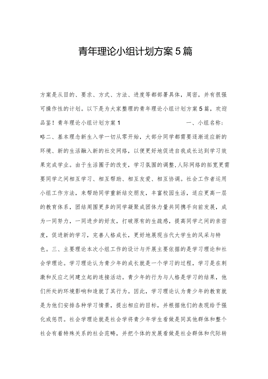 青年理论小组计划方案5篇.docx_第1页