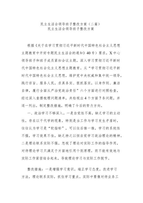 民主生活会领导班子整改方案(二篇).docx