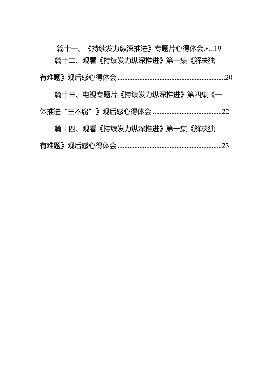2024年四集电视专题片《持续发力纵深推进》观后感发言材料14篇(最新精选).docx_第2页