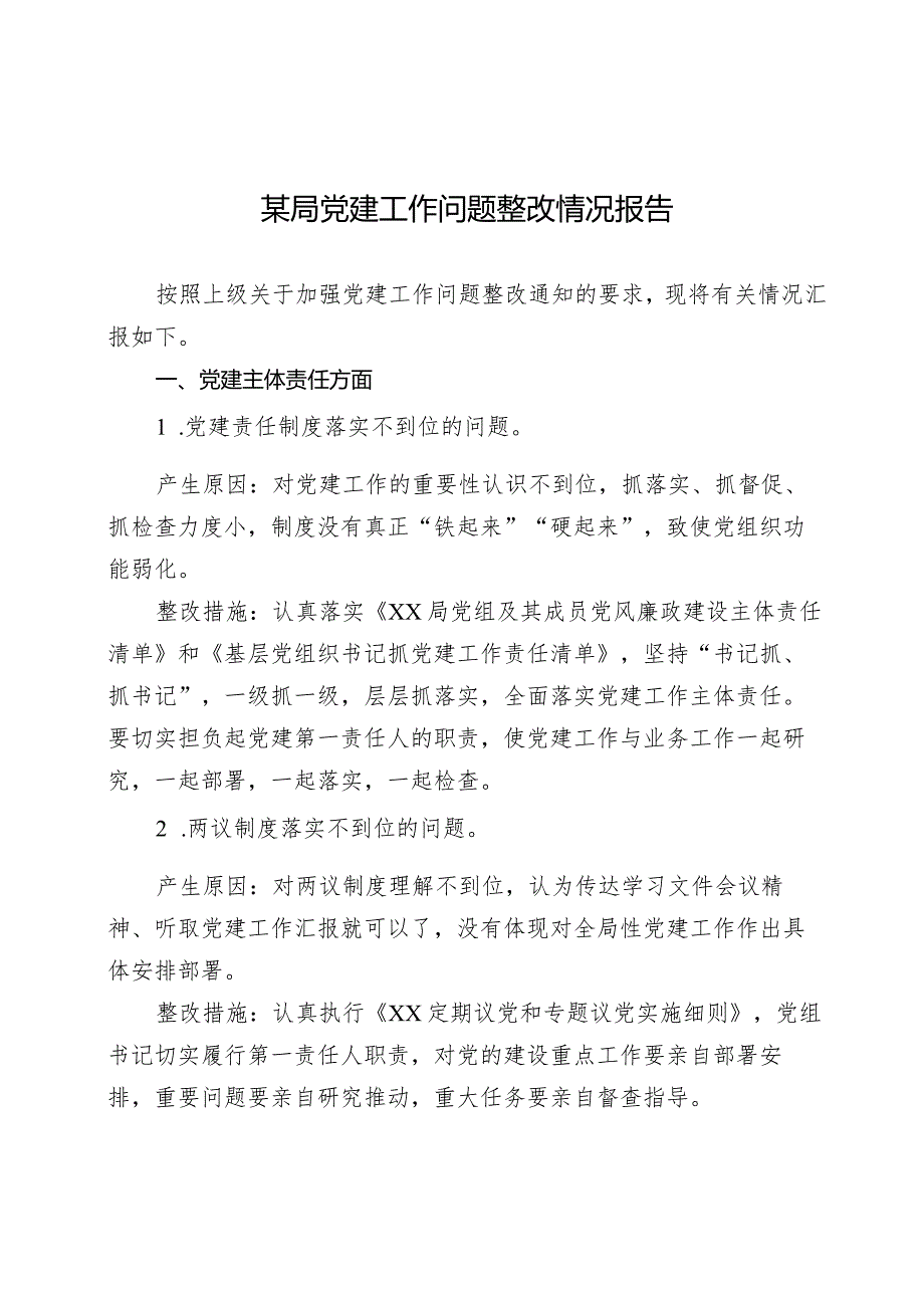 某局党建工作问题整改情况报告.docx_第1页