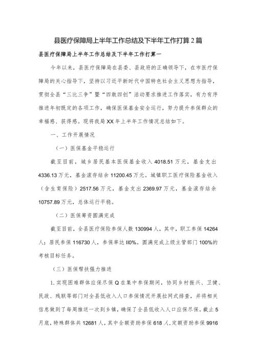 县医疗保障局上半年工作总结及下半年工作打算2篇.docx