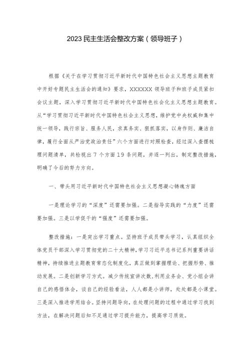 2023民主生活会整改方案（领导班子）.docx