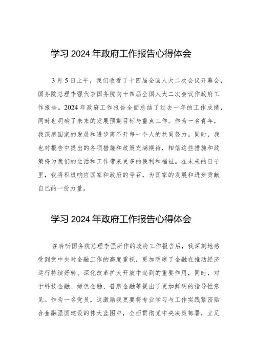 《2024年国务院政府工作报告》的学习心得体会十五篇.docx