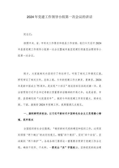 2024年党建工作领导小组第一次会议的讲话.docx