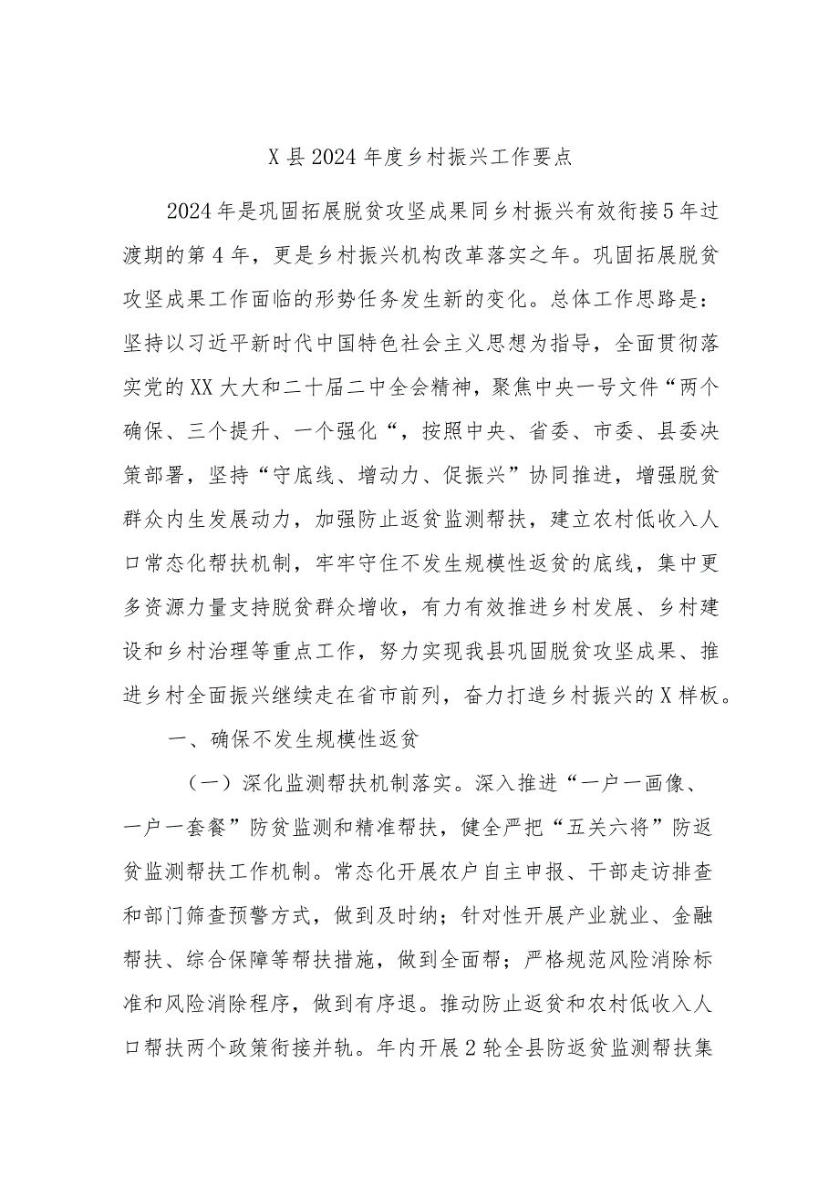 X县2024乡村振兴工作要点.docx_第1页