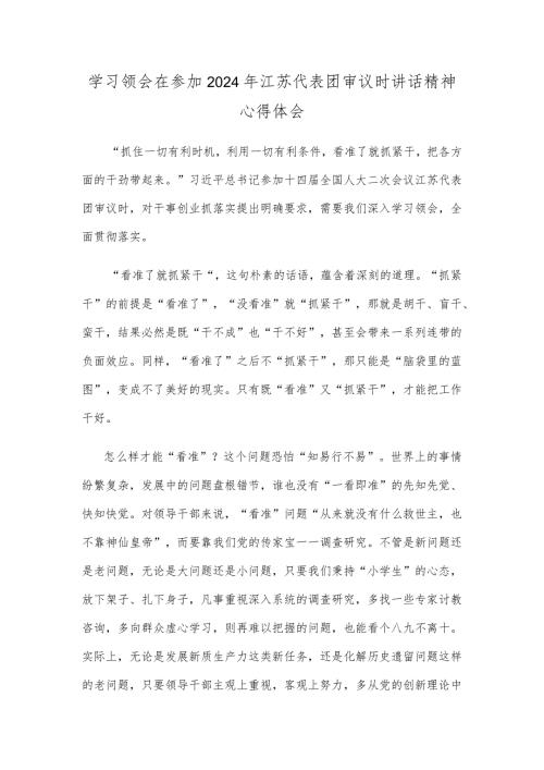 学习领会在参加2024年江苏代表团审议时讲话精神心得体会.docx