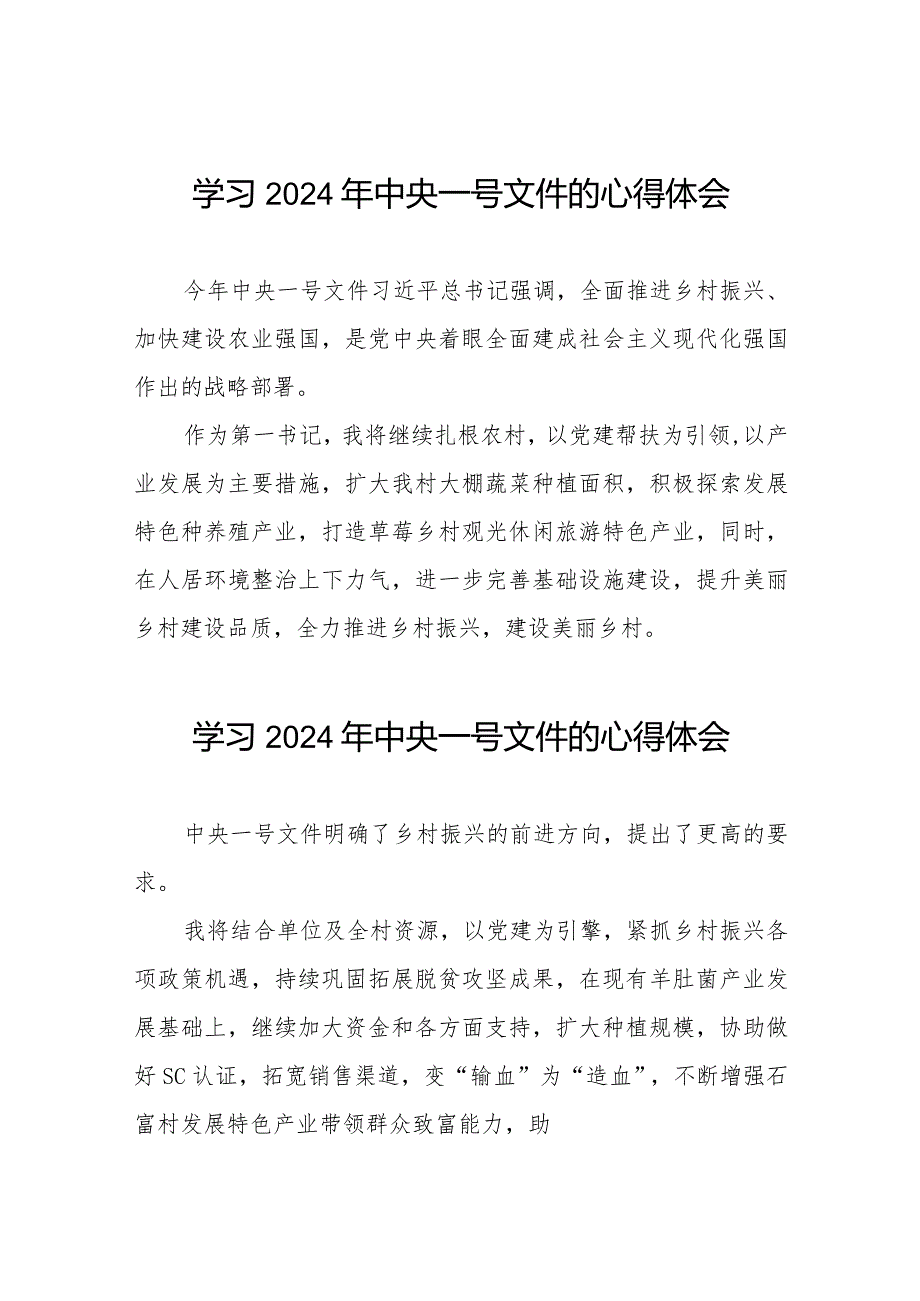 驻村干部学习2024年中央一号文件的心得感悟22篇.docx_第1页