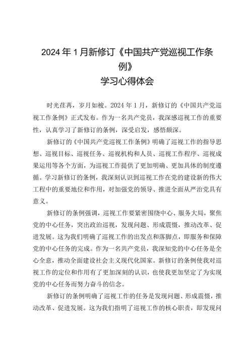 （10篇）2024年1月新修订《中国共产党巡视工作条例》学习心得体会.docx