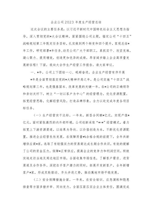 企业公司2023生产经营总结.docx