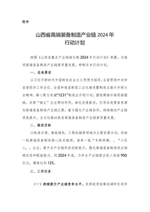 《山西省高端装备制造产业链2024年行动计划》.docx