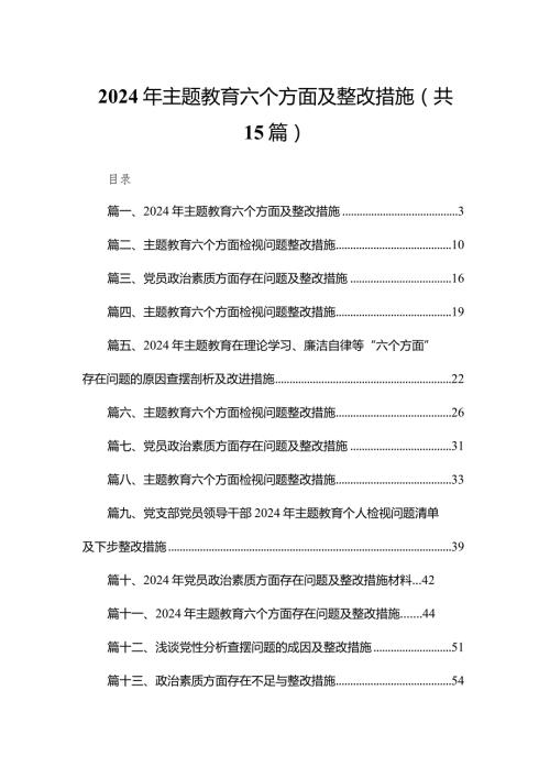 2024年专题教育六个方面及整改措施（共15篇）.docx