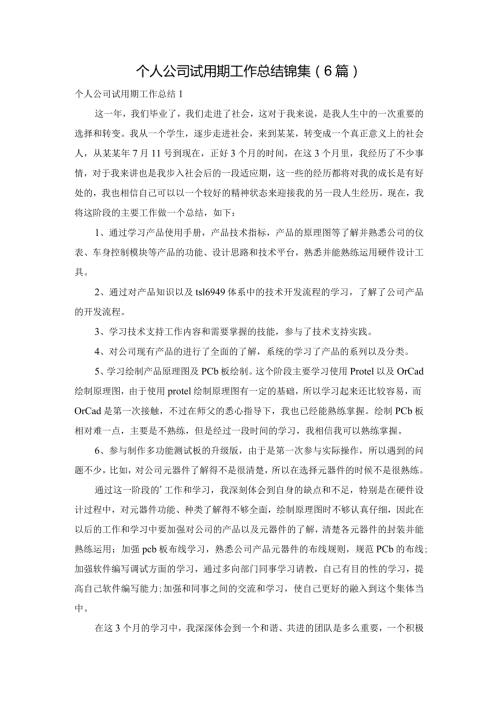 个人公司试用期工作总结锦集（6篇）.docx