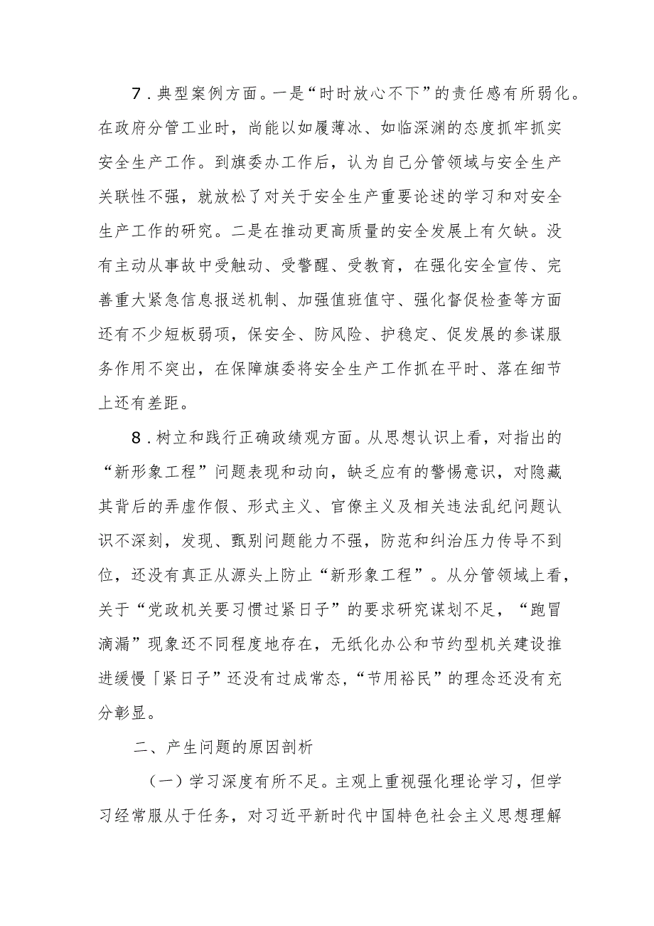 2024年专题民主生活会八个方面个人对照检查发言材料(典型案例方面、树立和践行正确政绩观方面).docx_第3页
