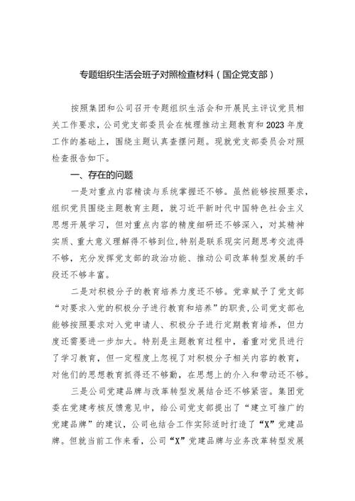 专题组织生活会班子对照检查材料（国企党支部）(五篇合集）.docx