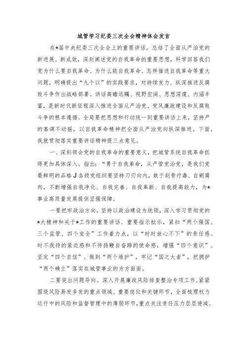 城管学习纪委三次全会精神体会发言.docx