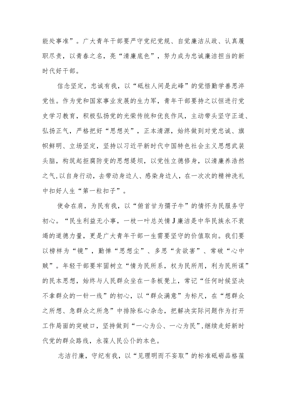 青年干部严守党纪党规自觉廉洁从政心得体会+年轻干部学习领悟2024年季学期中青年干部培训班重要指示心得体会.docx_第2页