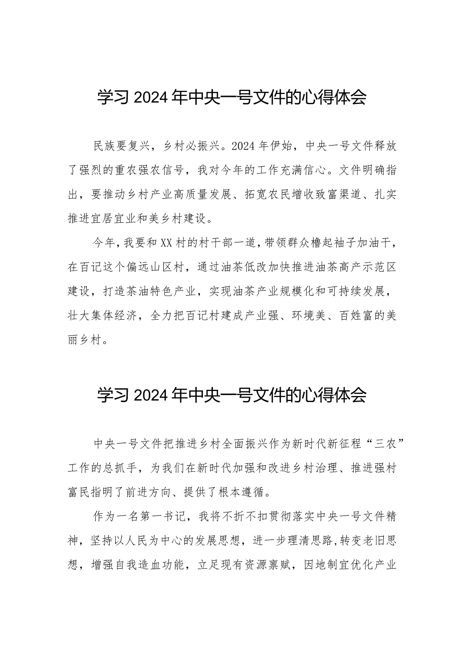 驻村干部关于2024年中央一号文件的学习体会十四篇.docx_第1页