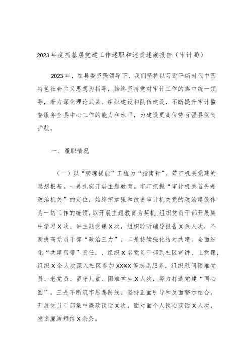 2023抓基层党建工作述职和述责述廉报告（审计局）.docx