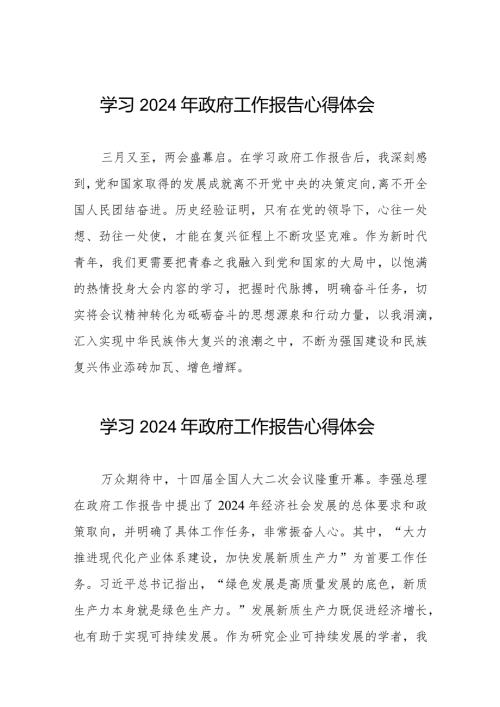 2024全国两会政府工作报告心得体会范文二十篇.docx