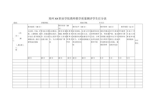 郑州XX职业学院教师教学质量测评学生打分表（2024年）.docx