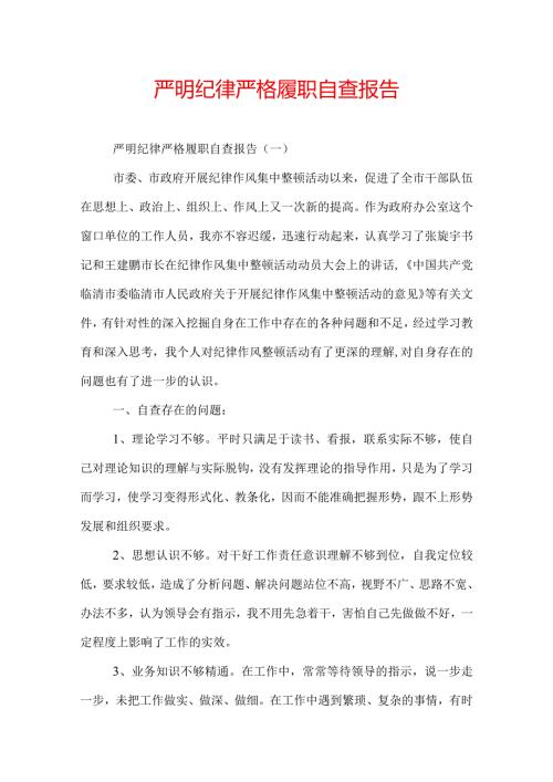 严明纪律严格履职自查报告.docx
