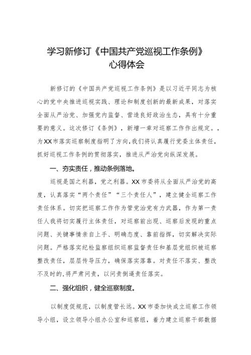 学习2024年新修订中国共产党巡视工作条例的心得体会14篇.docx