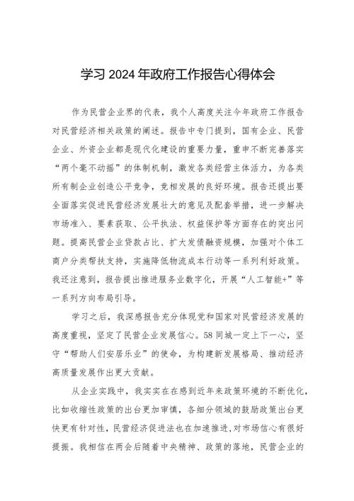 学习2024年两会《政府工作报告》心得体会范文合辑六十篇.docx
