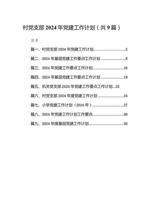 村党支部2024年党建工作计划9篇（详细版）.docx