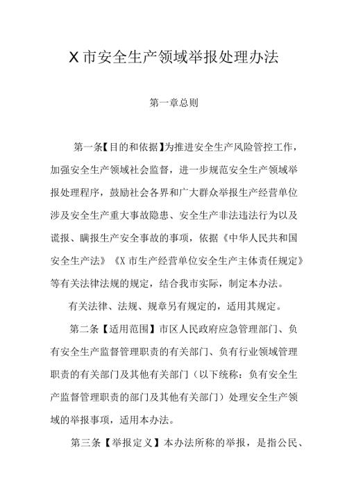 X市安全生产领域举报处理办法.docx