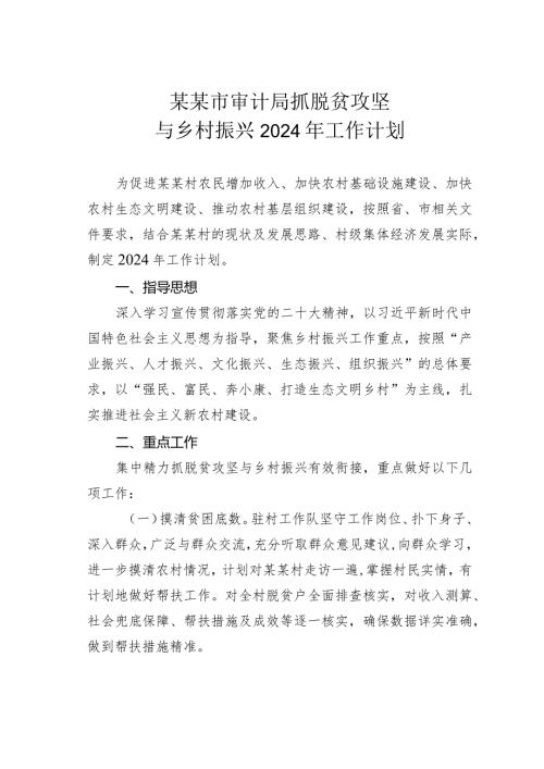 某某市审计局抓脱贫攻坚与乡村振兴2024年工作计划.docx