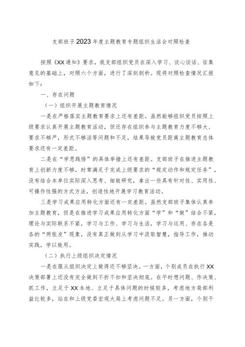 支部班子2023主题教育专题组织生活会对照检查.docx