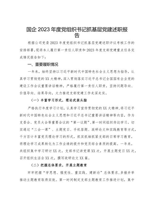 国企2023党组织书记抓基层党建述职报告.docx