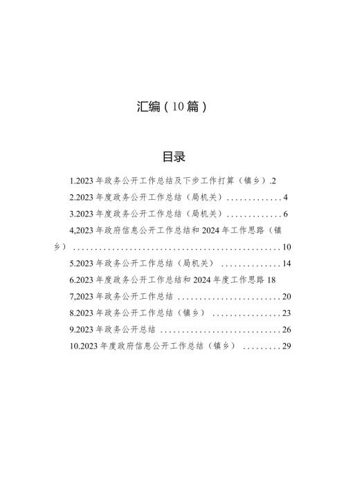2023年政务公开工作总结及下步工作打算汇编（10篇）.docx
