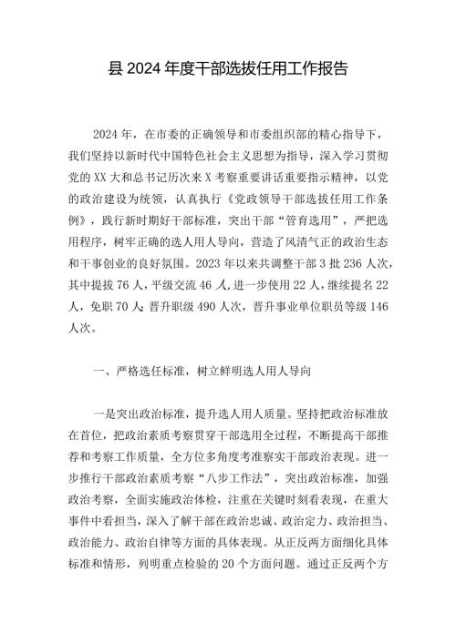 县2024干部选拔任用工作报告.docx