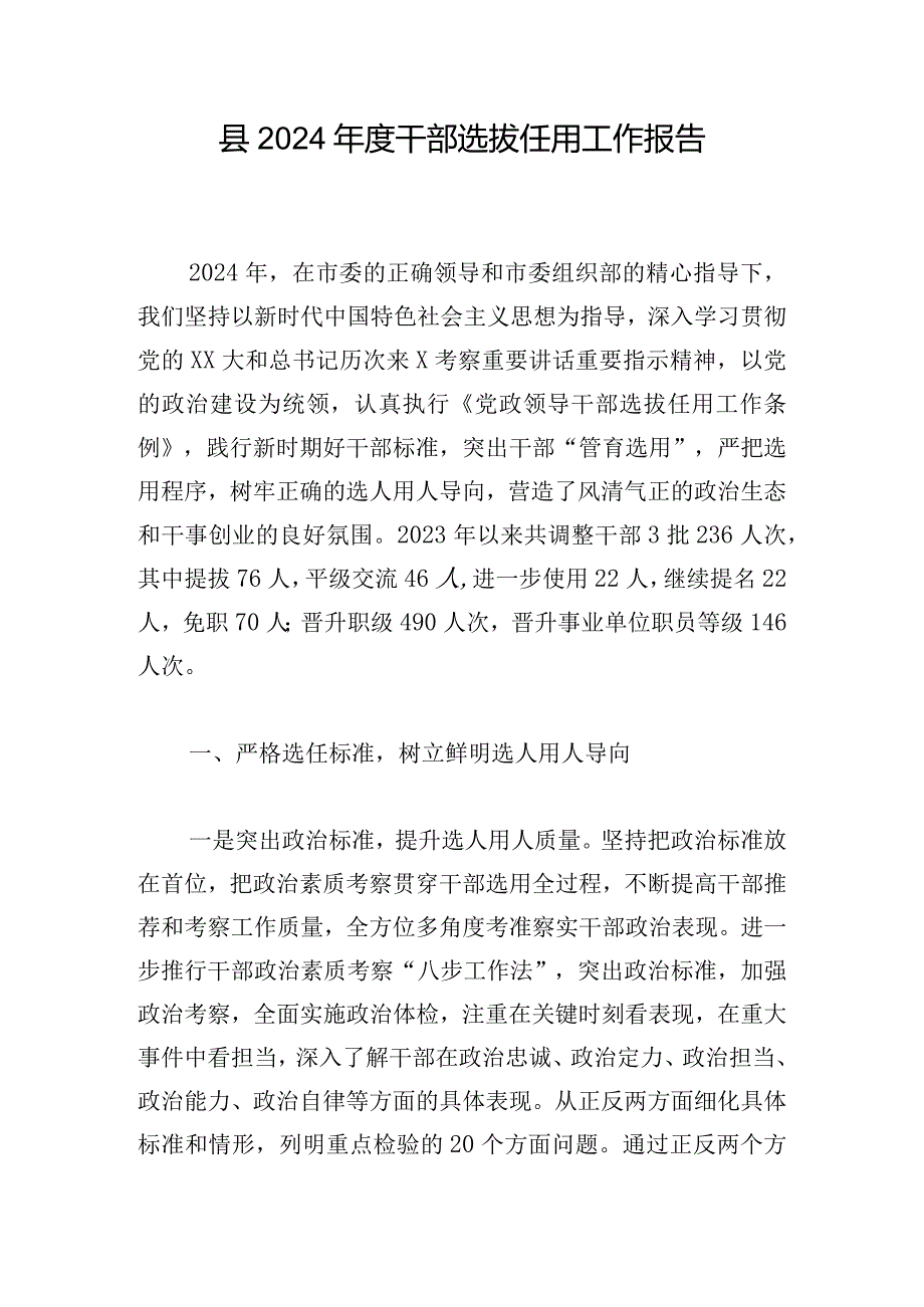 县2024干部选拔任用工作报告.docx_第1页