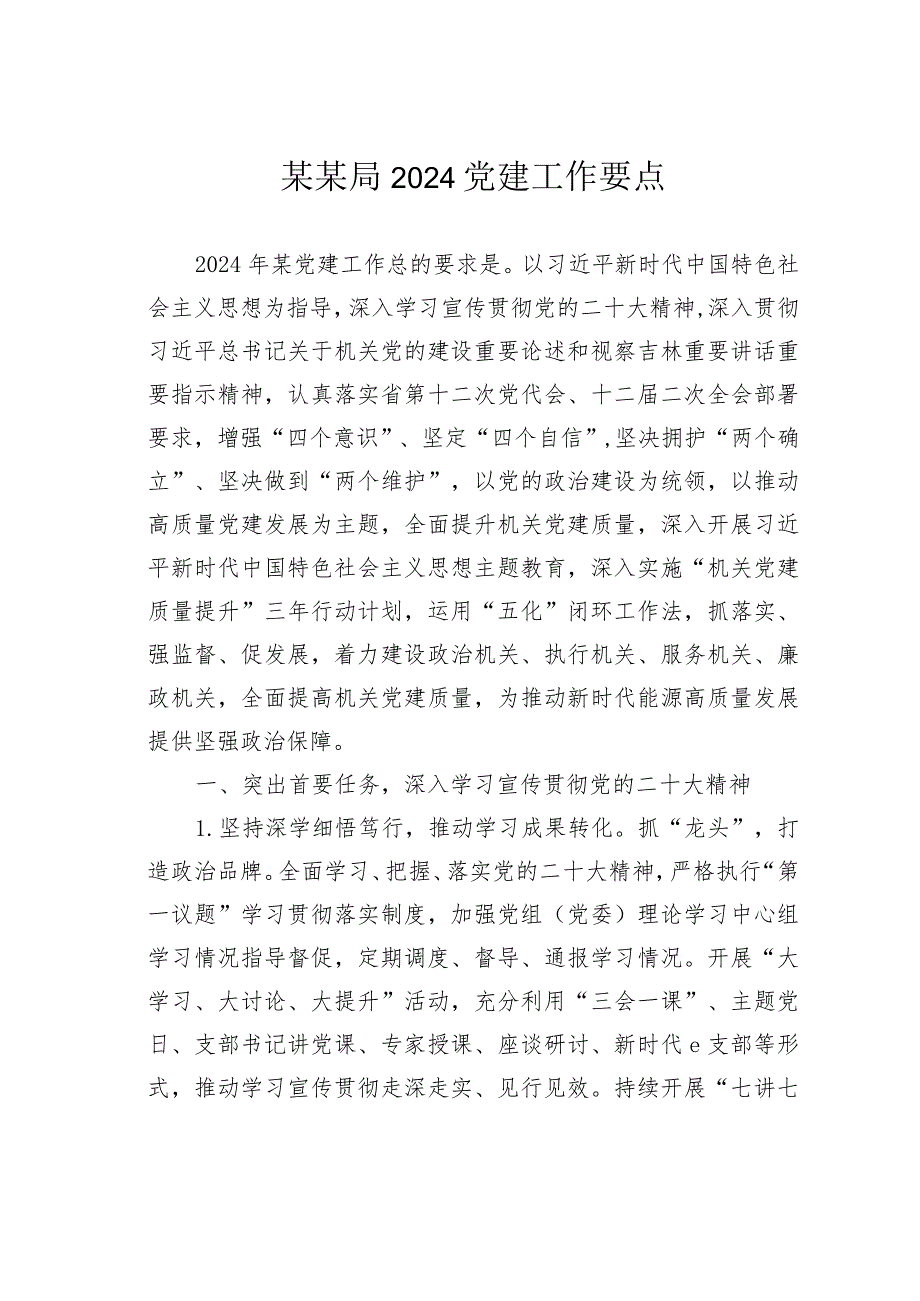 某某局2024党建工作要点.docx_第1页