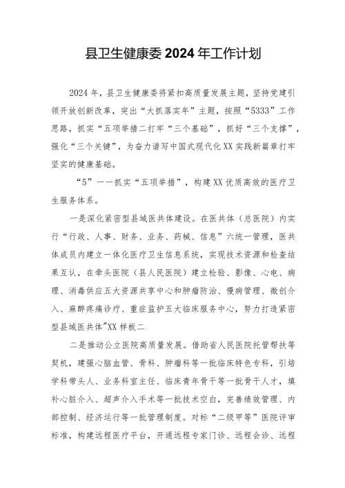 县卫生健康委2024年工作计划.docx