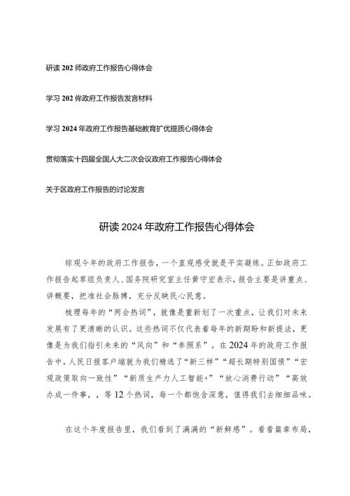 （6篇）研读2024年政府工作报告心得体会研讨发言.docx