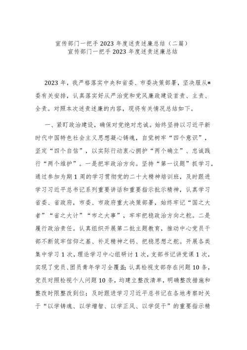 宣传部门一把手2023述责述廉总结(二篇).docx