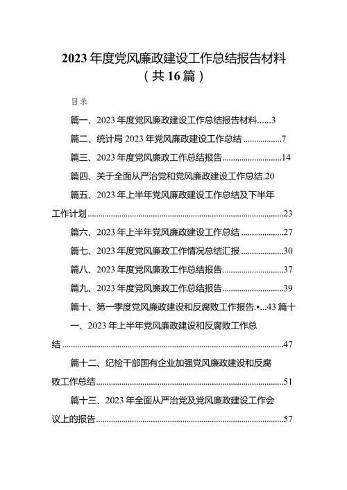 2023党风廉政建设工作总结报告材料16篇（详细版）.docx
