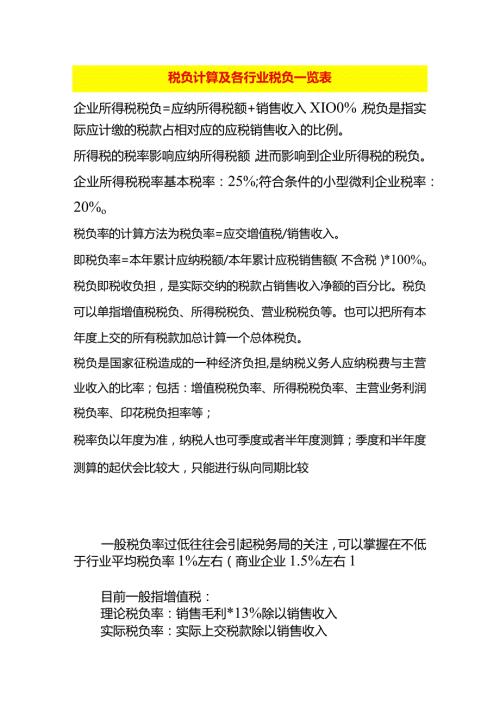 各行业税负测算标准及计算公式.docx
